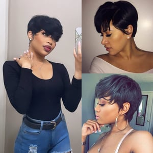 Fereowth Pixie Cut Valódi Hajból Készült Paróka Fekete Női Rövid Haj Frufruval
