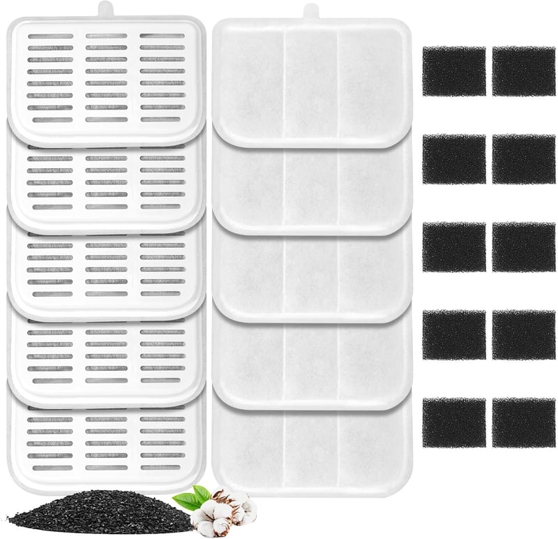 Set 10 filtre de schimb pentru fântâna de apă pentru pisici Feriva, compatibile cu dozatorul de apă fără fir Everweet MAX cu sistem de filtrare multiplă