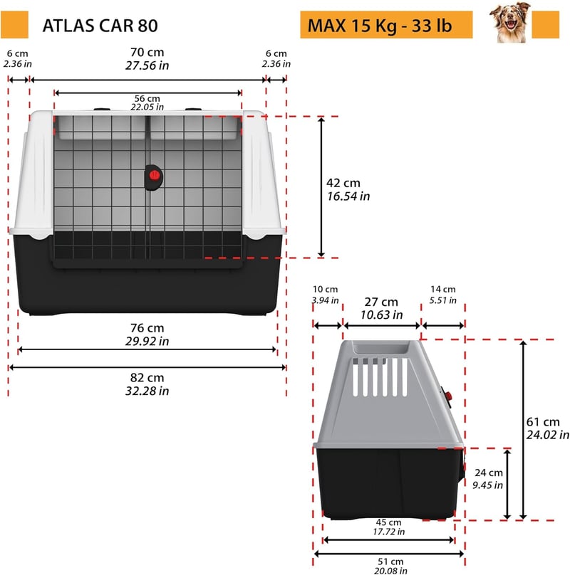 Ferplast Atlas Car Dog Crate 80 SE autós kutyaszállító box 82x51x61cm - M, ATLAS CAR SPECIAL