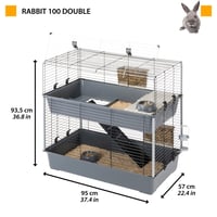 Cușcă pentru iepuri și cobai Ferplast Rabbit 100 Double, pe două niveluri, cu accesorii, metal negru și plastic, 95x57x93,5 cm 2