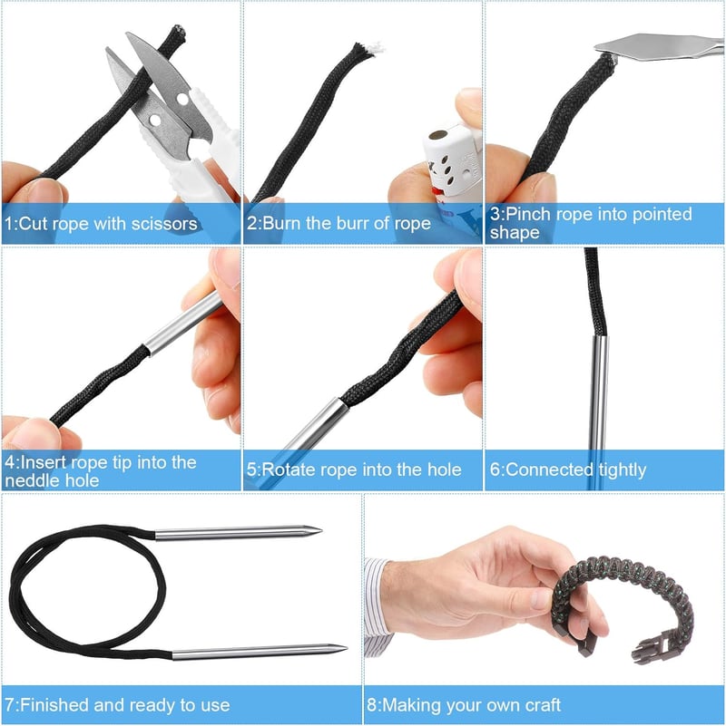 Set ace de cusut și croșetat FID din oțel inoxidabil Ferraycle pentru paracord și piele, cu instrument de netezire a nodurilor negru