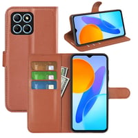 Puzdro na mobil Fertuo Flip pre Honor X6 / Honor X8 5G / Honor 70 Lite, kožené peňaženkové puzdro so stojanom, priehradkou na karty, magnetickým uzatváraním a silikónovým rámom, hnedé 1