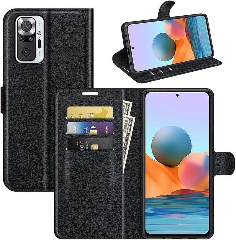 Fertuo Xiaomi Redmi Note 10 Pro bőr flip tok kártyatartóval, mágneszárral - fekete