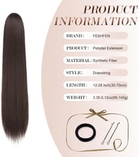 Extensie de coadă de cal FESHFEN de 24 inch, cu aspect natural, dreaptă, cu șnur și clipsuri, pentru femei și fete șatene 4
