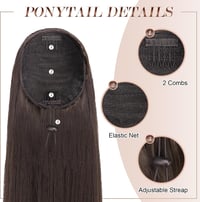 Extensie de coadă de cal FESHFEN de 24 inch, cu aspect natural, dreaptă, cu șnur și clipsuri, pentru femei și fete șatene 5