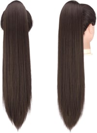 Extensie de coadă de cal FESHFEN de 24 inch, cu aspect natural, dreaptă, cu șnur și clipsuri, pentru femei și fete șatene 3