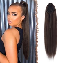 Extensie de coadă de cal FESHFEN de 24 inch, cu aspect natural, dreaptă, cu șnur și clipsuri, pentru femei și fete șatene 1