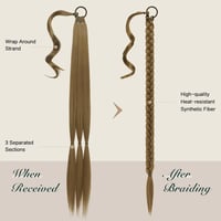 Extensie de păr FESHFEN 86 cm, coadă împletită, șaten deschis, din fibră sintetică, cu sistem de prindere elastic 2