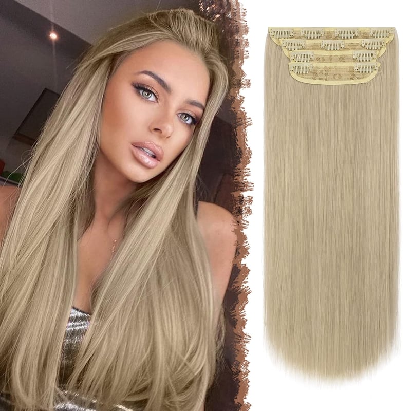 FESHFEN Clip-In Hajhosszabbítás 50cm, 4 Darab Szintetikus Egyenes Haj Klippes Hosszabbítás Nőknek