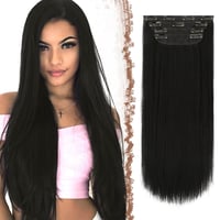 FESHFEN Csatos Hajhosszabbítás 4 Darabos Szett 50 cm Fekete Szintetikus Egyenes Haj Klipszekkel Nőknek 1