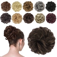 FESHFEN Gumi do vlasov (scrunchie), príčesok z vlnitých syntetických vlasov, hnedá (brunette), 42 g, vypchávka do vlasov a drdol pre ženy 1