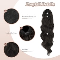 Coadă de cal extensie FESHFEN din fibră sintetică, ondulată, 24 inch (60 cm), negru natural, cu clips și panglică de fixare pentru femei și fete 3