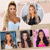 Coadă de cal extensie FESHFEN din fibră sintetică, ondulată, 24 inch (60 cm), negru natural, cu clips și panglică de fixare pentru femei și fete 6