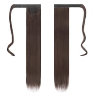 FESHFEN hosszú egyenes lófarok haj extension, szintetikus copf, vöröses sötétbarna, 60 cm 2