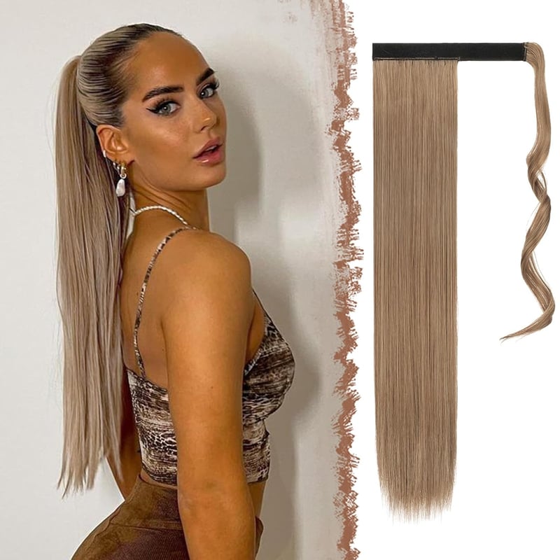 FESHFEN hosszú egyenes lófarok hajpótlás szintetikus hajhosszabbítás 60cm