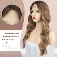 FESHFEN hosszú hullámos paróka barna balayage lace front középválasztással 65cm 3
