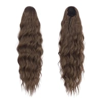Extensie coadă de cal lungă FESHFEN din păr sintetic, șaten, ondulat, cu șuviță împletită și pieptene, 60 cm, șaten amestecat 2