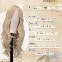 FESHFEN hosszú rétegzett paróka frufruval, balayage szőke, szintetikus haj, 65 cm 5