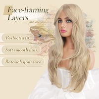 FESHFEN hosszú rétegzett paróka frufruval, balayage szőke, szintetikus haj, 65 cm 3