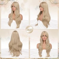 FESHFEN hosszú rétegzett paróka frufruval, balayage szőke, szintetikus haj, 65 cm 2