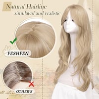 FESHFEN hosszú rétegzett paróka frufruval, balayage szőke, szintetikus haj, 65 cm 4