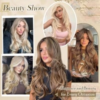 FESHFEN hosszú rétegzett paróka frufruval, balayage szőke, szintetikus haj, 65 cm 6