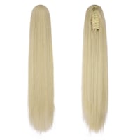 FESHFEN pripínací cop, rovný, syntetický – popolavá blond – 63 cm 2