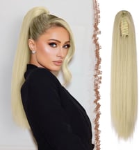 FESHFEN Extensie coadă de cal cu clips 63 cm, blond cenușiu, drept, lung, pentru femei 1