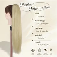FESHFEN Extensie coadă de cal cu clips 63 cm, blond cenușiu, drept, lung, pentru femei 7