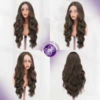 Perucă Lace Front FESHFEN – Păr sintetic lung, ondulat și creț, dantelă HD, șaten mediu, 70 cm, pentru femei 2