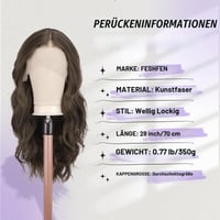 Perucă Lace Front FESHFEN – Păr sintetic lung, ondulat și creț, dantelă HD, șaten mediu, 70 cm, pentru femei 5
