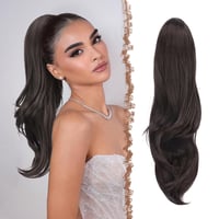 FESHFEN Lófarok Hajfonatos Póthaj Húzózsinórral - Természetes Hullámos Réteges Műhaj Csipeszes Toldalék Fekete-Barna Színben, 50 cm, Hőálló 1