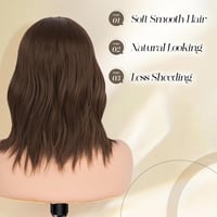 Perucă sintetică FESHFEN tip bob scurt ondulat, șaten mixt, cu breton, pentru femei, 35 cm, pentru utilizare zilnică, petreceri, cosplay 4