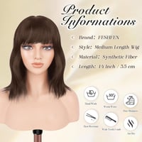 Perucă sintetică FESHFEN tip bob scurt ondulat, șaten mixt, cu breton, pentru femei, 35 cm, pentru utilizare zilnică, petreceri, cosplay 5