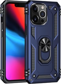 Fetrim iPhone 13 Pro Ütésálló Tok Forgatható Gyűrűs Állvánnyal - TPU és Polikarbonát Védőtok Mágnesezhető Hátlappal, Tengerészkék 2