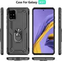 Fetrim Samsung Galaxy A51 4G Tok - Dupla Rétegű Ütésálló Védőtok Forgatható Gyűrűs Állvánnyal, Fekete 4