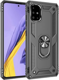 Fetrim Samsung Galaxy A51 4G Tok - Dupla Rétegű Ütésálló Védőtok Forgatható Gyűrűs Állvánnyal, Fekete 2