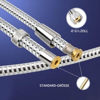 FEVONE 1,5m Átlátszó Zuhanytömlő Ezüst Fóliával - PVC Zuhanycső Sárgaréz Csatlakozókkal, Univerzális 1/2" Csatlakozás, Csavarodásmentes 2