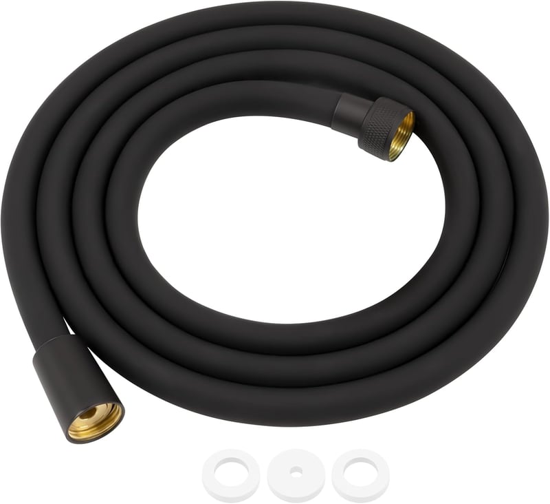 FEVONE Fekete Zuhanytömlő 175 cm - Sima PVC Zuhanycső Sárgaréz Csatlakozókkal, Univerzális 1/2" Csatlakozás, Csavarodásmentes, Szivárgásbizt