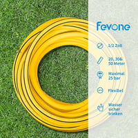 Fevone Kerti Locsolótömlő 50m - 13mm Átmérőjű, 4 Rétegű, 25 Bar Nyomásálló, Csavarodásmentes, Tartós Sárga/Fekete Prémium Locsolócső 5