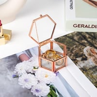 Feyarl Hatszögletű Üveg Ékszertartó Doboz - Rózsaarany Gyűrűtartó Nőknek, Átlátszó Zárható Tárolódoboz Gyűrűkhöz, Fülbevalókhoz, Nyakláncokh 3
