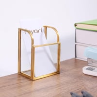 Feyarl Üzleti Névjegytartó - Elegáns Üveg-Fém Asztali Kártyatartó Arany Szegéllyel, 50 Névjegykártya Tárolására, Irodai Recepcióra 5