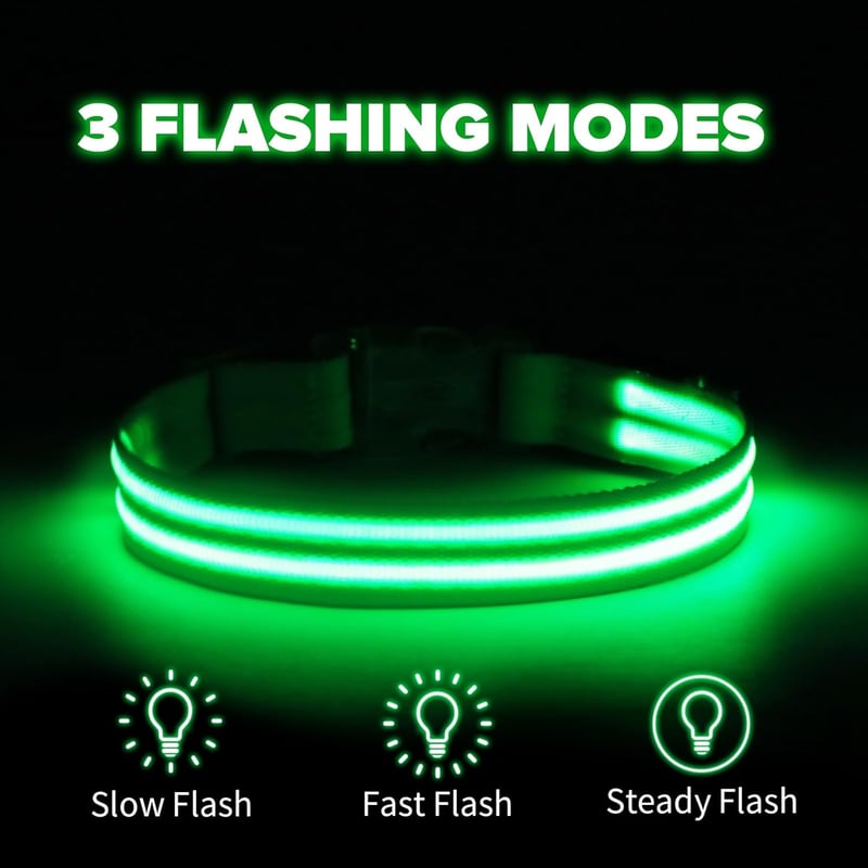 Zgardă LED pentru câini Feycig, reîncărcabilă prin USB, impermeabilă, reflectorizantă, 3 moduri de iluminare