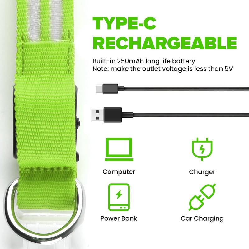 Zgardă LED pentru câini Feycig, reîncărcabilă prin USB, impermeabilă, reflectorizantă, 3 moduri de iluminare