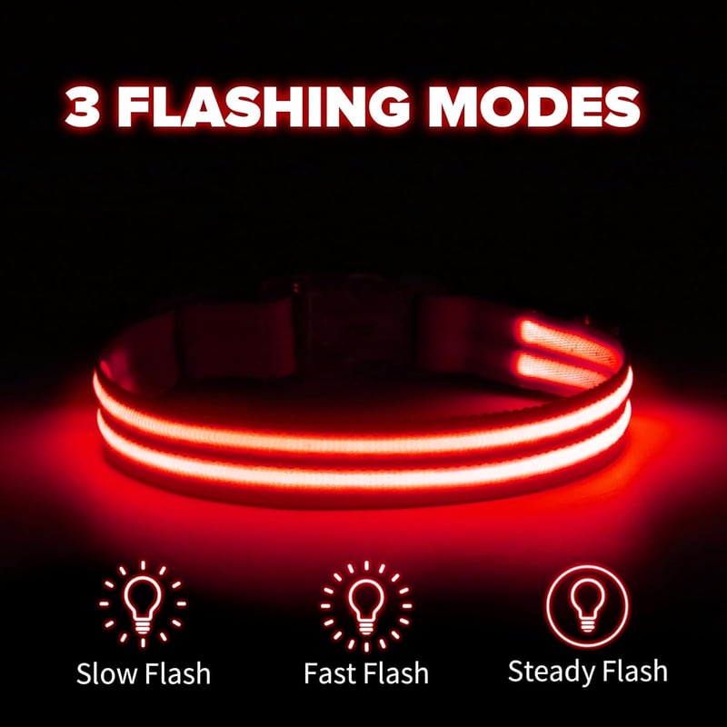 Feycig USB-s LED kutya nyakörv vízálló fényvisszaverő állítható S-L méret 3 mód