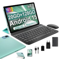 Tabletă Fezawio 2026 de 10 inchi, Android 15, Wi-Fi 5G, 6 GB RAM + 128 GB ROM, Octa-Core, 6000 mAh, cameră de 8 MP, Widevine L1, cu tastatură și mouse incluse 1