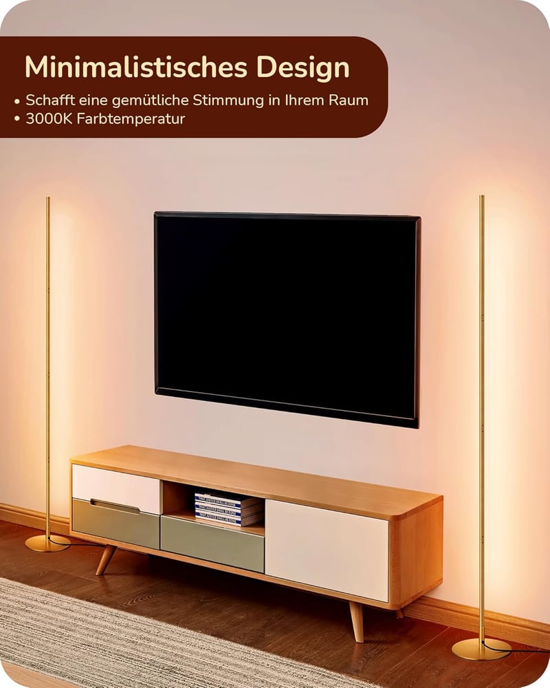 EDISHINE Állólámpa LED 3000K Meleg Fehér Fény, Szabályozható Fényerő, 146 cm Magasság, Arany Alumínium, Memória Funkcióval, Nappali, Hálószo