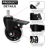 YAOBLUESEA Irodai Szék Görgők 5db - 11x22mm Univerzális Csendes Padlóvédő Kerekek 75mm - Parketta, Laminált Padló Kompatibilis Forgószék Alk 3