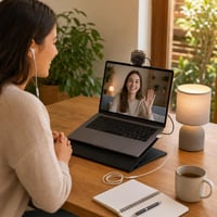 Videóhívás-varázs munkaállomás: webkamera + asztali lámpa + laptopállvány + 2 db USB-C mikrofonos fülhallgató 1