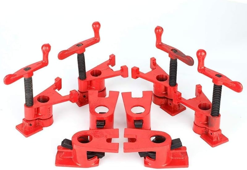 Gyors kioldású, 4 darabos asztalos csőbilincs készlet, 3/4" széles vas talppal